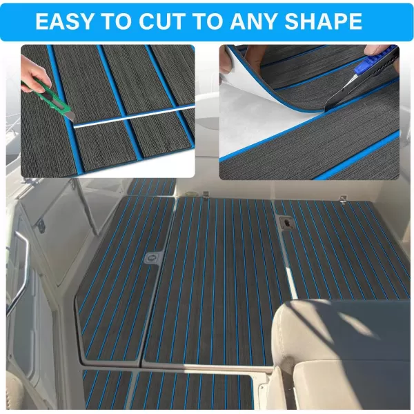 imageBoat Flooring EVA Foam Boat Decking 94x453516 Faux Teak Marine Carpet Boat Flooring NonSlip SelfAdhesive Foam Boat Deck Mat Rolls Sheet for MotorBoats Pontoon Yacht Jon Boat FloorAdark Grey With Blue Seam