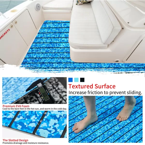 imageBoat Flooring EVA Foam Boat Decking 94x453516 Faux Teak Marine Carpet Boat Flooring NonSlip SelfAdhesive Foam Boat Deck Mat Rolls Sheet for MotorBoats Pontoon Yacht Jon Boat FloorCamo Ocean With Black Seam