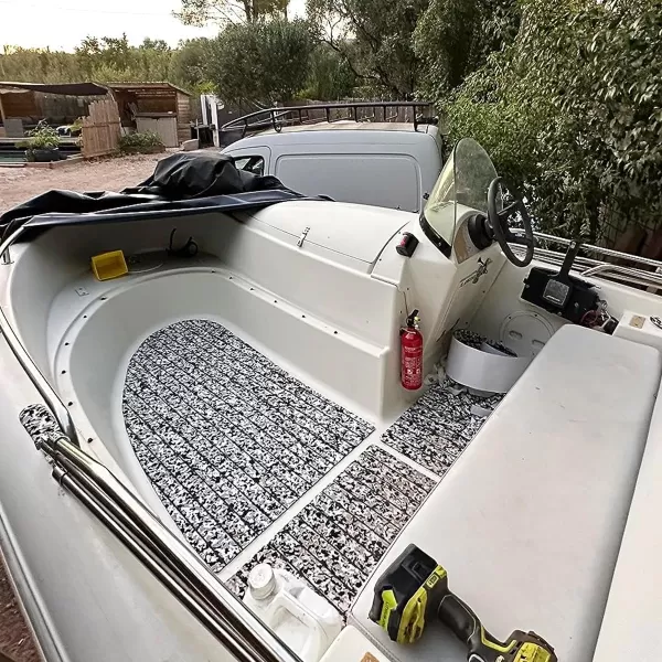 imageBoat Flooring EVA Foam Boat Decking 94x453516 Faux Teak Marine Carpet Boat Flooring NonSlip SelfAdhesive Foam Boat Deck Mat Rolls Sheet for MotorBoats Pontoon Yacht Jon Boat FloorCamo Snow With Black Seam