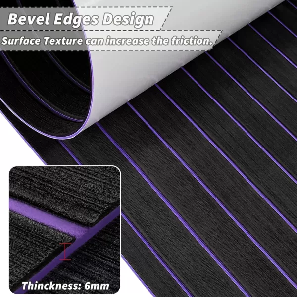 imageBoat Flooring EVA Foam Boat Floor Boat Decking Faux Teak Marine Carpet SelfAdhesive NonSlip for Swim Platform Jon Boat Motorboat RV Yacht Kayak Pontoon 94x45352116Black With Purple Seam