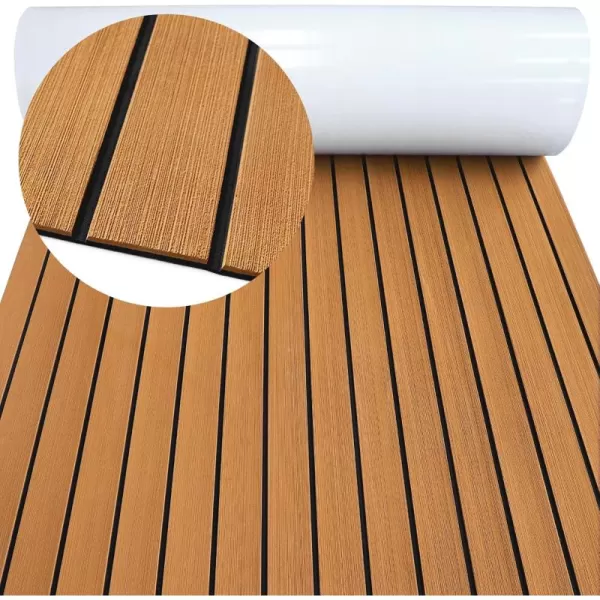 imageBoat Flooring EVA Foam Boat Decking 94x453516 Faux Teak Marine Carpet Boat Flooring NonSlip SelfAdhesive Foam Boat Deck Mat Rolls Sheet for MotorBoats Pontoon Yacht Jon Boat FloorBrown With Black Seam