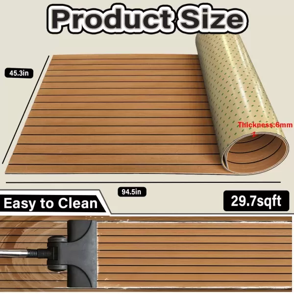 image3M Boat Flooring EVA Foam Boat Decking 94x45in Self Adhesive Boat Mat Sheet NonSlip Faux Teak Boat Flooring Deck for Yacht Fish Pontoon Boat FloorBrown with Black Seam
