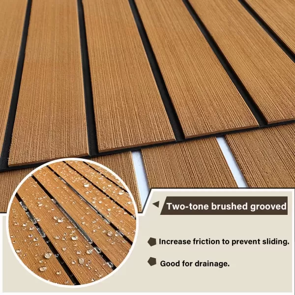 image3M Boat Flooring EVA Foam Boat Decking 94x45in Self Adhesive Boat Mat Sheet NonSlip Faux Teak Boat Flooring Deck for Yacht Fish Pontoon Boat FloorBrown with Black Seam