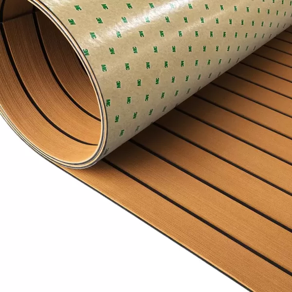 image3M Boat Flooring EVA Foam Boat Decking 94x45in Self Adhesive Boat Mat Sheet NonSlip Faux Teak Boat Flooring Deck for Yacht Fish Pontoon Boat FloorBrown with Black Seam