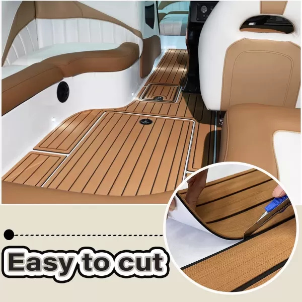image3M Boat Flooring EVA Foam Boat Decking 94x45in Self Adhesive Boat Mat Sheet NonSlip Faux Teak Boat Flooring Deck for Yacht Fish Pontoon Boat FloorBrown with Black Seam