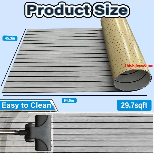 image3M Boat Flooring EVA Foam Boat Decking 94x45in Self Adhesive Boat Mat Sheet NonSlip Faux Teak Boat Flooring Deck for Yacht Fish Pontoon Boat FloorGray with Black Seam