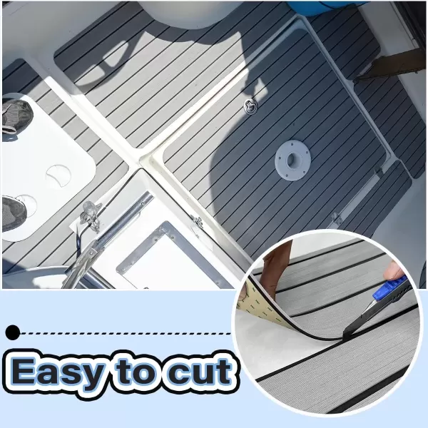 image3M Boat Flooring EVA Foam Boat Decking 94x45in Self Adhesive Boat Mat Sheet NonSlip Faux Teak Boat Flooring Deck for Yacht Fish Pontoon Boat FloorGray with Black Seam