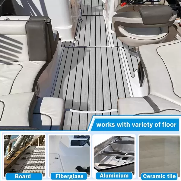 image3M Boat Flooring EVA Foam Boat Decking 94x45in Self Adhesive Boat Mat Sheet NonSlip Faux Teak Boat Flooring Deck for Yacht Fish Pontoon Boat FloorGray with Black Seam