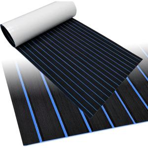 imageBoat Flooring EVA Foam Boat Decking 94quot x705645quot35quot NonSlip Boat Mat SelfAdhesive Foam Boat Deck Flooring Faux Teak Marine Mat for Pontoon Swim Platform Kayak Deck Yacht Jon BoatBlack with Blue Seam