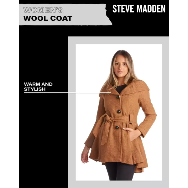imageSteve Madden Womens Coat  Single Breasted Wool Peacoat with Oversized Hood Tie Belt  Lightweight Jacket for Women SXLCamel