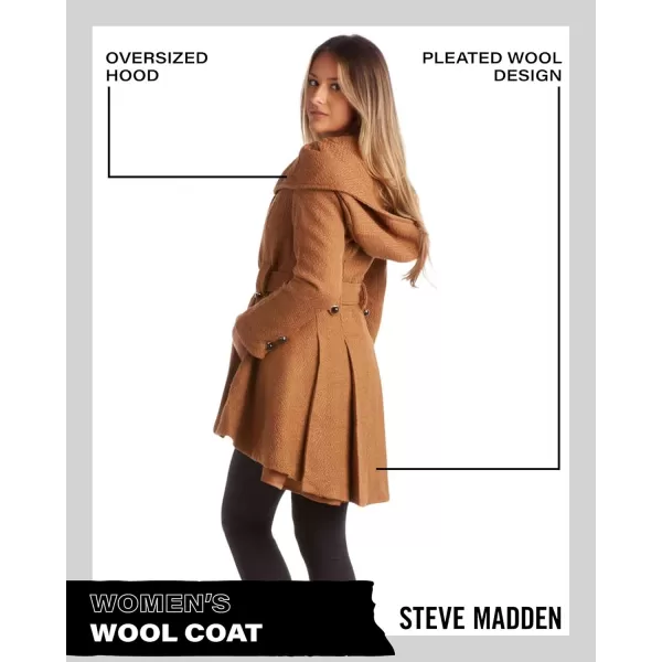 imageSteve Madden Womens Coat  Single Breasted Wool Peacoat with Oversized Hood Tie Belt  Lightweight Jacket for Women SXLCamel