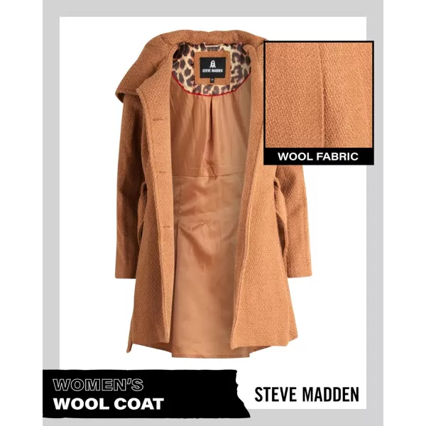 imageSteve Madden Womens Coat  Single Breasted Wool Peacoat with Oversized Hood Tie Belt  Lightweight Jacket for Women SXLCamel