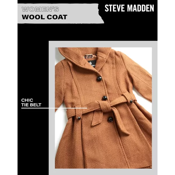 imageSteve Madden Womens Coat  Single Breasted Wool Peacoat with Oversized Hood Tie Belt  Lightweight Jacket for Women SXLCamel