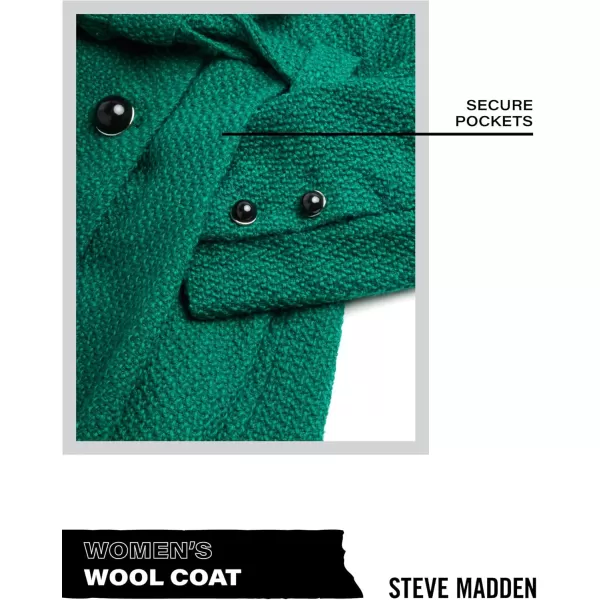 imageSteve Madden Womens Coat  Single Breasted Wool Peacoat with Oversized Hood Tie Belt  Lightweight Jacket for Women SXLGreen
