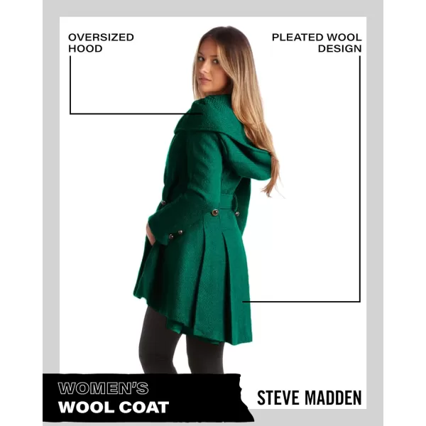 imageSteve Madden Womens Coat  Single Breasted Wool Peacoat with Oversized Hood Tie Belt  Lightweight Jacket for Women SXLGreen