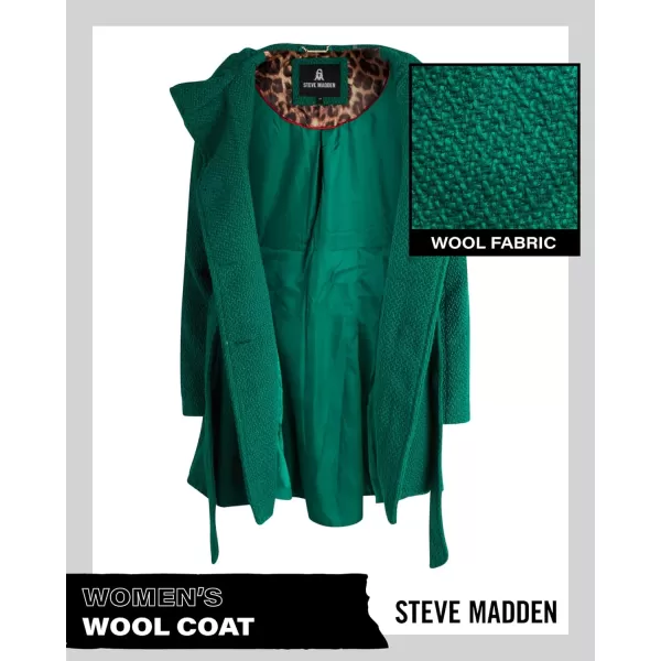 imageSteve Madden Womens Coat  Single Breasted Wool Peacoat with Oversized Hood Tie Belt  Lightweight Jacket for Women SXLGreen