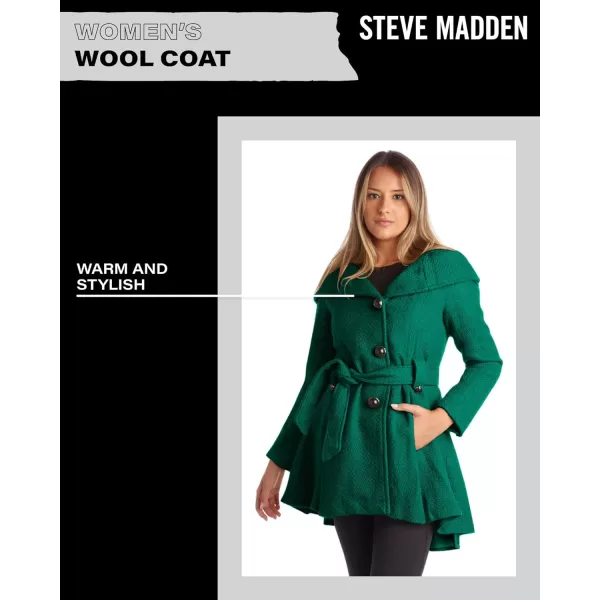 imageSteve Madden Womens Coat  Single Breasted Wool Peacoat with Oversized Hood Tie Belt  Lightweight Jacket for Women SXLGreen