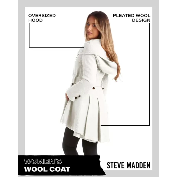 imageSteve Madden Womens Coat  Single Breasted Wool Peacoat with Oversized Hood Tie Belt  Lightweight Jacket for Women SXLIvory