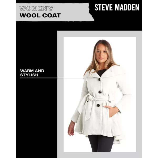 imageSteve Madden Womens Coat  Single Breasted Wool Peacoat with Oversized Hood Tie Belt  Lightweight Jacket for Women SXLIvory