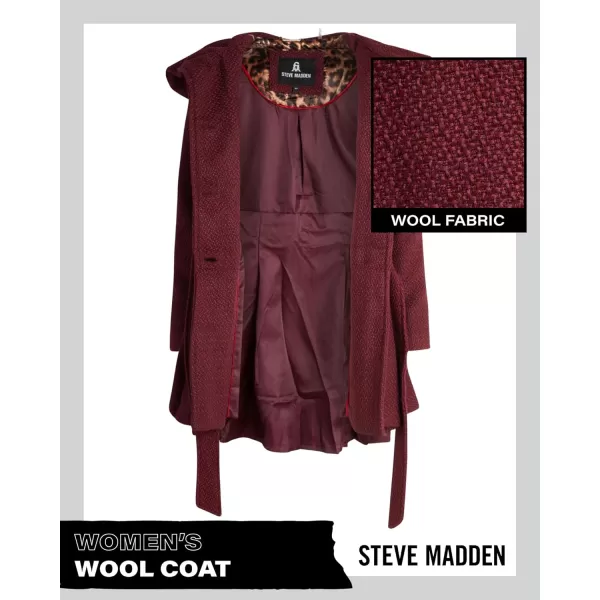 imageSteve Madden Womens Coat  Single Breasted Wool Peacoat with Oversized Hood Tie Belt  Lightweight Jacket for Women SXLMerlot