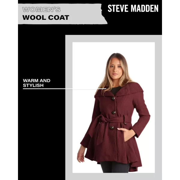 imageSteve Madden Womens Coat  Single Breasted Wool Peacoat with Oversized Hood Tie Belt  Lightweight Jacket for Women SXLMerlot