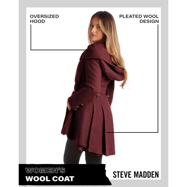 imageSteve Madden Womens Coat  Single Breasted Wool Peacoat with Oversized Hood Tie Belt  Lightweight Jacket for Women SXLMerlot