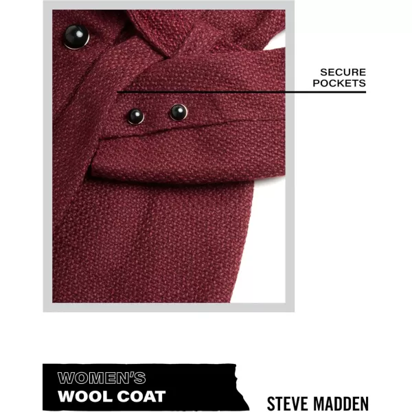 imageSteve Madden Womens Coat  Single Breasted Wool Peacoat with Oversized Hood Tie Belt  Lightweight Jacket for Women SXLMerlot