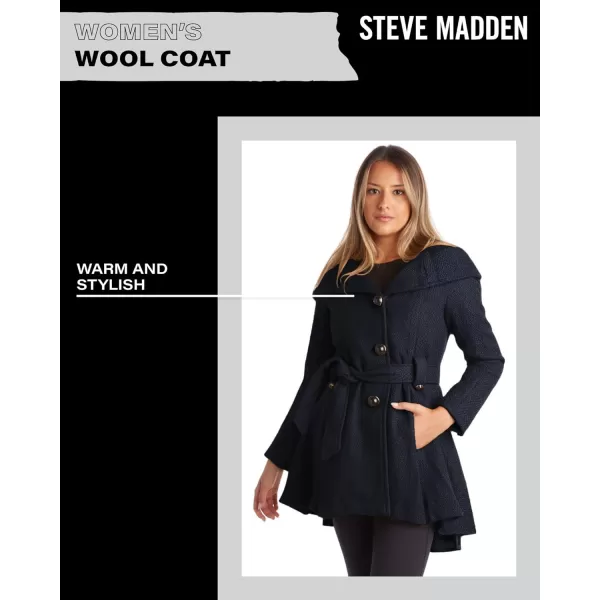 imageSteve Madden Womens Coat  Single Breasted Wool Peacoat with Oversized Hood Tie Belt  Lightweight Jacket for Women SXLNavy
