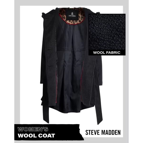 imageSteve Madden Womens Coat  Single Breasted Wool Peacoat with Oversized Hood Tie Belt  Lightweight Jacket for Women SXLNavy