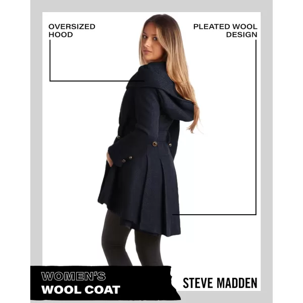imageSteve Madden Womens Coat  Single Breasted Wool Peacoat with Oversized Hood Tie Belt  Lightweight Jacket for Women SXLNavy