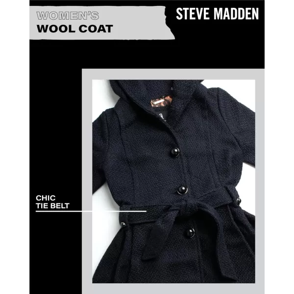 imageSteve Madden Womens Coat  Single Breasted Wool Peacoat with Oversized Hood Tie Belt  Lightweight Jacket for Women SXLNavy