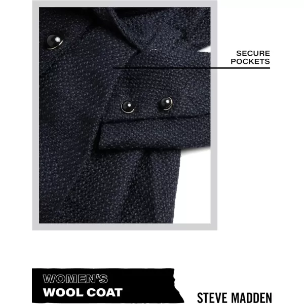 imageSteve Madden Womens Coat  Single Breasted Wool Peacoat with Oversized Hood Tie Belt  Lightweight Jacket for Women SXLNavy