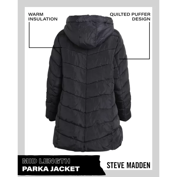 imageSteve Madden Womens Long Chervron Quilted Outerwear Jacket Navy 3X