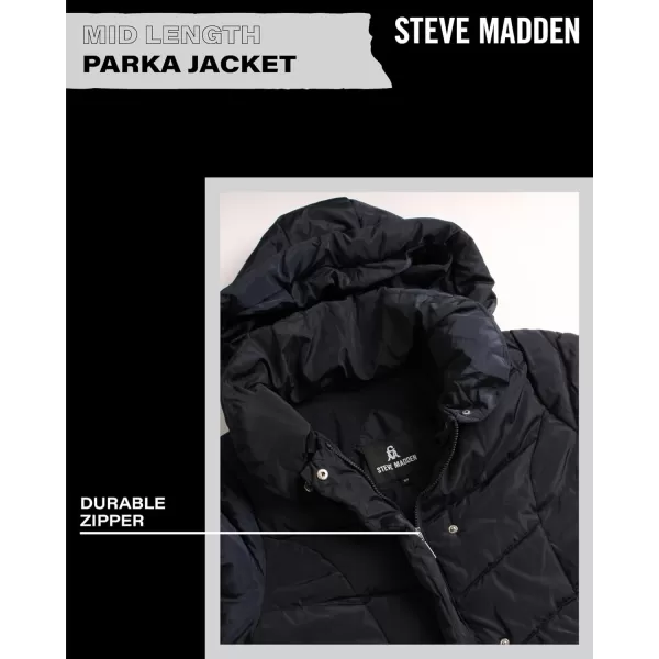 imageSteve Madden Womens Long Chervron Quilted Outerwear Jacket Navy 3X