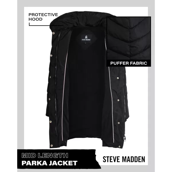 imageSteve Madden Womens Long Chevron Quilted Outerwear JacketBlack
