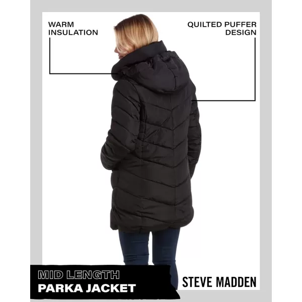 imageSteve Madden Womens Long Chevron Quilted Outerwear JacketBlack
