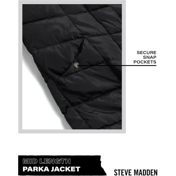 imageSteve Madden Womens Long Chevron Quilted Outerwear JacketBlack