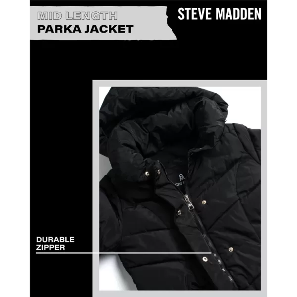 imageSteve Madden Womens Long Chevron Quilted Outerwear JacketBlack