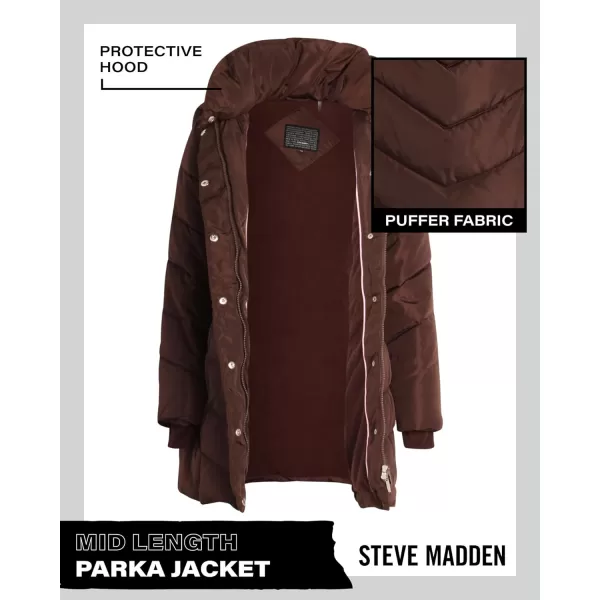 imageSteve Madden Womens Long Chevron Quilted Outerwear JacketBrown
