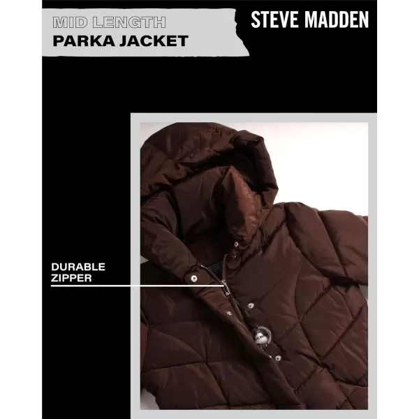 imageSteve Madden Womens Long Chevron Quilted Outerwear JacketBrown