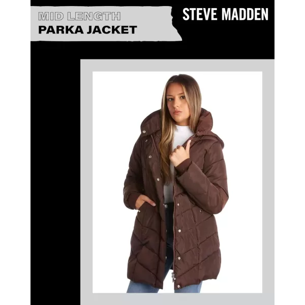 imageSteve Madden Womens Long Chevron Quilted Outerwear JacketBrown