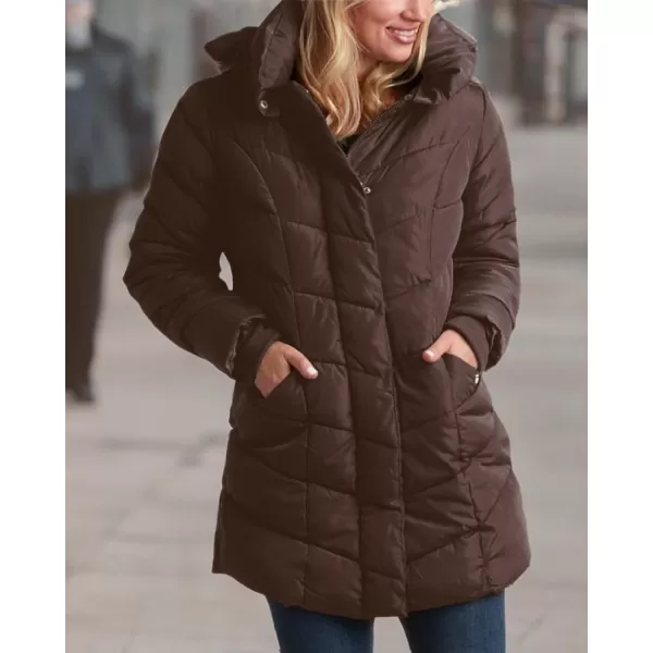 imageSteve Madden Womens Long Chevron Quilted Outerwear JacketBrown