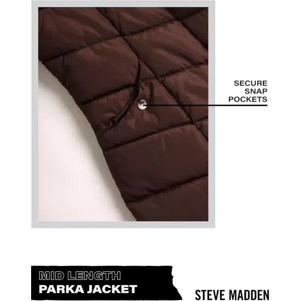 imageSteve Madden Womens Long Chevron Quilted Outerwear JacketBrown