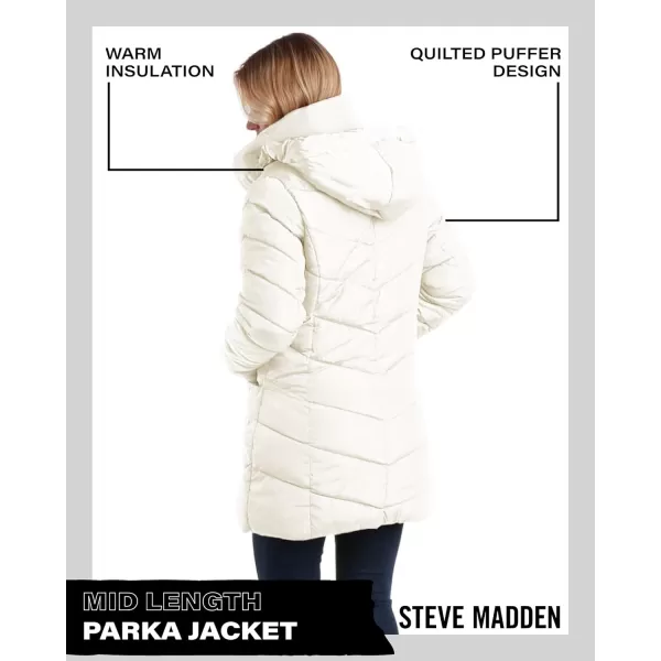 imageSteve Madden Womens Long Chevron Quilted Outerwear JacketIvory
