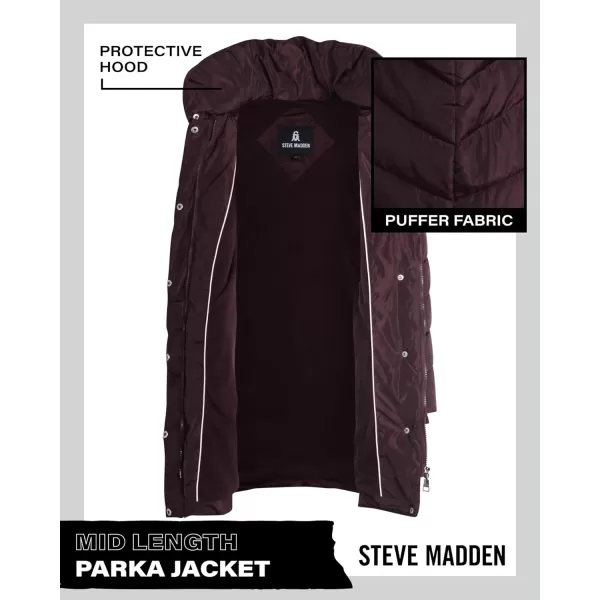 imageSteve Madden Womens Long Chevron Quilted Outerwear JacketMerlot