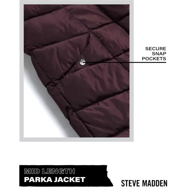 imageSteve Madden Womens Long Chevron Quilted Outerwear JacketMerlot