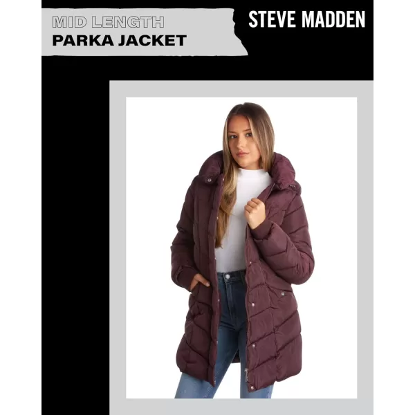 imageSteve Madden Womens Long Chevron Quilted Outerwear JacketMerlot