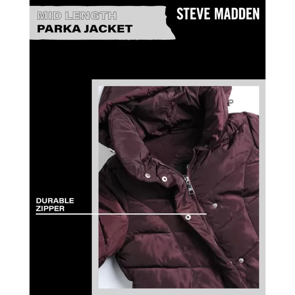 imageSteve Madden Womens Long Chevron Quilted Outerwear JacketMerlot