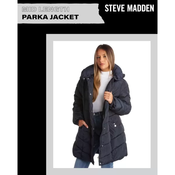 imageSteve Madden Womens Long Chevron Quilted Outerwear JacketNavy