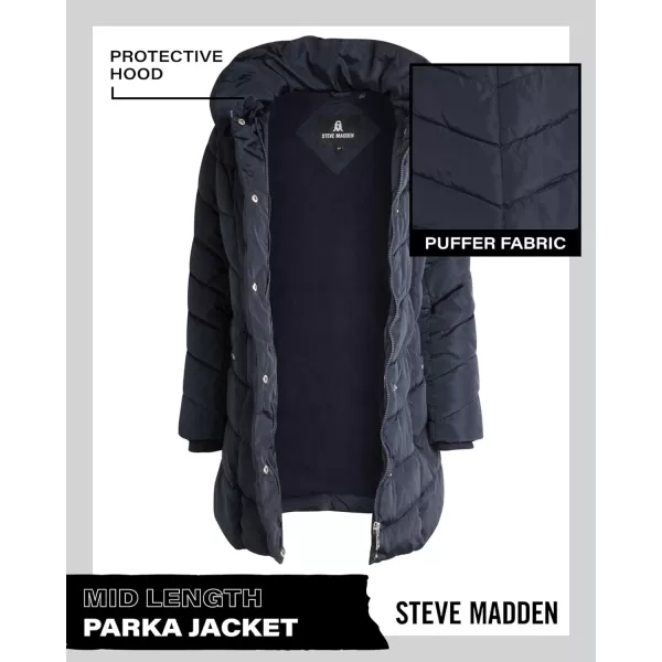 imageSteve Madden Womens Long Chevron Quilted Outerwear JacketNavy